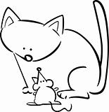 cartoon doodle of cat and mouse for coloring