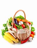 fresh vegetables with green leaves in basket