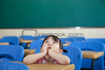 asian Little Girl are Thinking in the class room