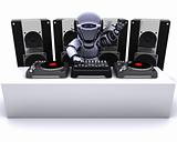 Robot  DJ mixing records on turntables