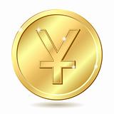 Gold coin with yuan sign. Vector illustration isolated on white background