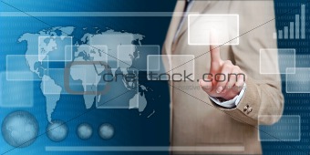 woman in interface pressing a button