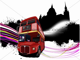 Grunge London images with double decker red bus image. Vector il