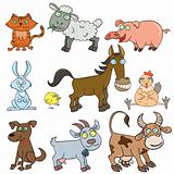 Farm animals doodle icon set