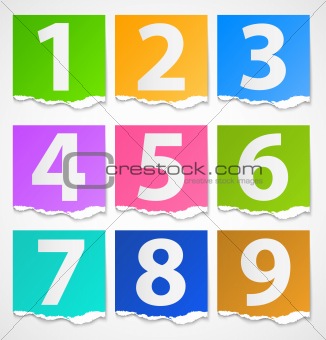 Colorful torn papers numbers