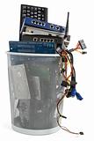 electronic scrap in trash can