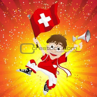 Switzerland Sport Fan with Flag and Horn