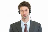 Modern business operator with headset