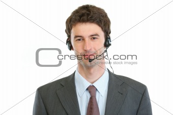 Modern business operator with headset
