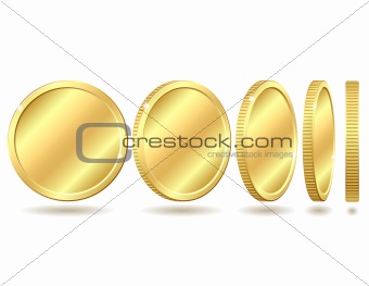 Gold coin with different angles. Vector illustration isolated on white background