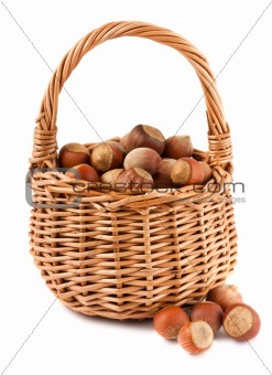 Wicker basket with hazelnuts
