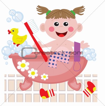 Girl showering in bath, vector.