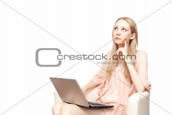 Portrait of young beautiful smiling woman with laptop