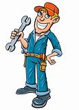 Cartoon plumber holding a wrench