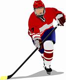 Ice hockey player. Colored Vector illustration for designers