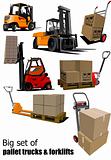 Big set of Forklifts and pallet trucks Vector illustration