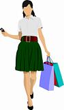 Cute shopping lady with bags. Vector colored illustration