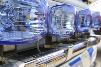 blue rescue truck lights close-up