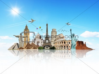 Travel the world monuments concept
