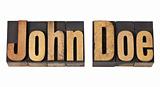 John Doe name  in wood type