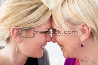 mother and daughter looking at each other