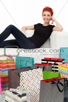 Young female and shopping bags