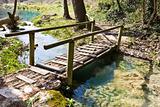 Wooden bridge on the path beside the river.