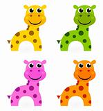 Funny colorful giraffe set isolated on white