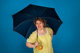 Cute fat woman holding umbrella
