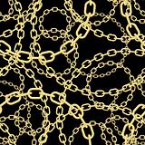 Gold chain on black seamless vector background.