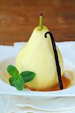 fruit dessert, a pear in caramel sauce