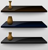 Three vector shelves with vases