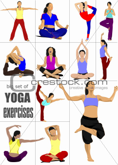 Big set of Yoga exercises - vector poster