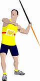Track and field. Male Javelin thrower on white background. Vecto