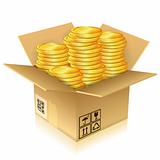 Cardboard Box with Gold Coins