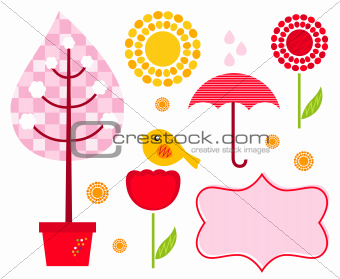 Cute garden elements isolated on white