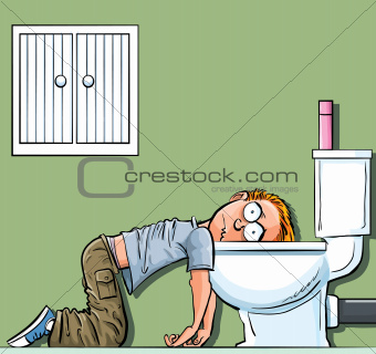 Cartoon teen boy sick in the toilet