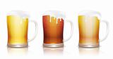 Light, dark and unfiltered beer in mugs