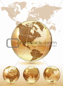 Different views of golden glass globe