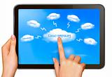 Cloud computing concept  Finger touching cloud on a touch screen  Vector