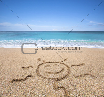 happy sun on the beach with clear sky