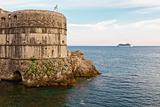 Cruise Ship Approaching City Walls of Dubrovnik, Croatia