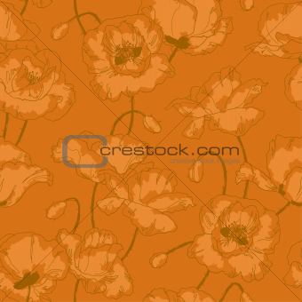 Vintage seamless pattern with poppy flowers