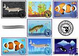 Postage stamps. Fish.