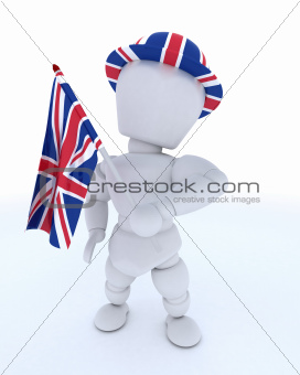Man in Union Jack Hat with Flag