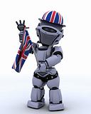 Robot in Union Jack Hat with Flag