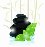 Meditative oriental background with cairn stones and eco green l