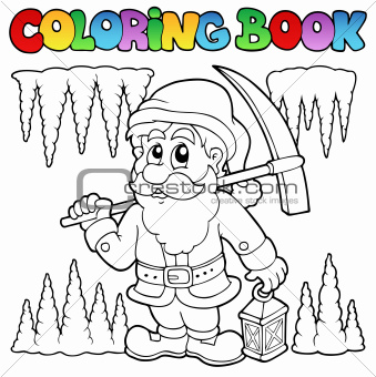 Coloring book cartoon dwarf miner