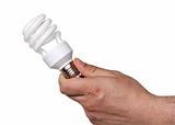 Energy saving light bulb in hand