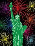 Statue of Liberty with Fireworks Illustration